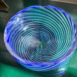 Turkish Glass Blue and Green Swirl Bowl